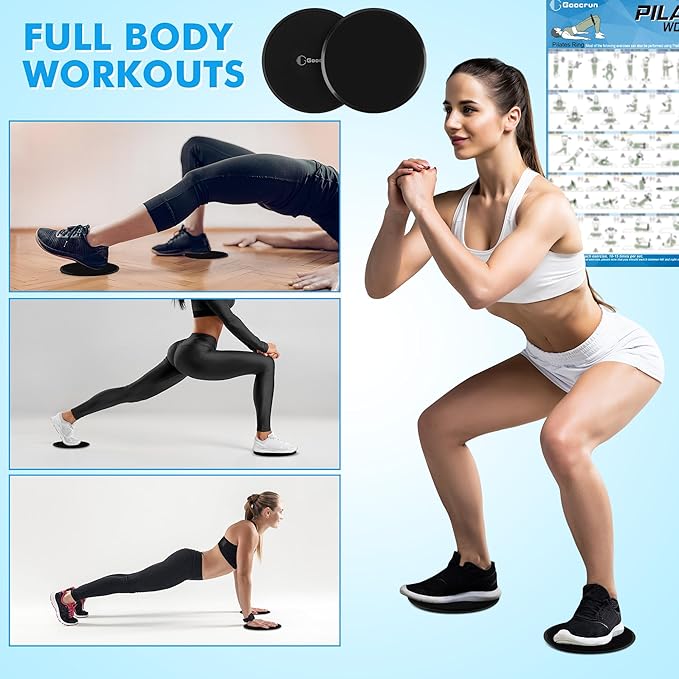 Goocrun Pilates Ring Set Exercise Equipment, with Exercise Resistance Bands Set, Pilates Ball, Sliding Disks. Portable Home Gym - with Fitness Guide Poster