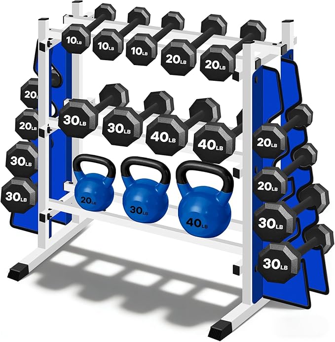 3-Tier Heavy Duty Dumbbell Rack,1200 LBS Capacity,Double-Side Extension Holder for Dumbbells & Kettlebells Home Gym Storage Rack