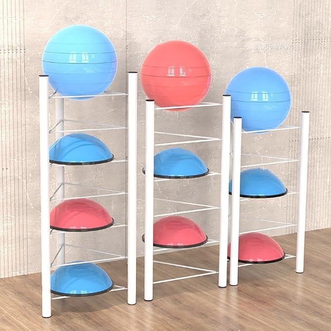 Basketball Organizer Display Rack 1.9 1.7 1.5 1.2 M Tall Half Balance Ball Holder, Stability Organizer for Bosu Slam Bowling Medicine Balls, Save Space (White 7)