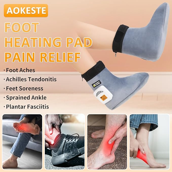 Cordless Foot Heating Pad Massager with Heat, Heating Pad for Feet for Plantae Fasciitis, Electric Foot Warmer for Ankle Heel Spur, Heated Ankle Wrap for Swelling