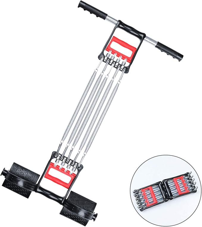 Spring Chest Expander, Tummy Trimmer Hand Gripper 3 in 1 Pull-up Bars Exerciser with 5 Metal Springs, Arm Strength Trainer
