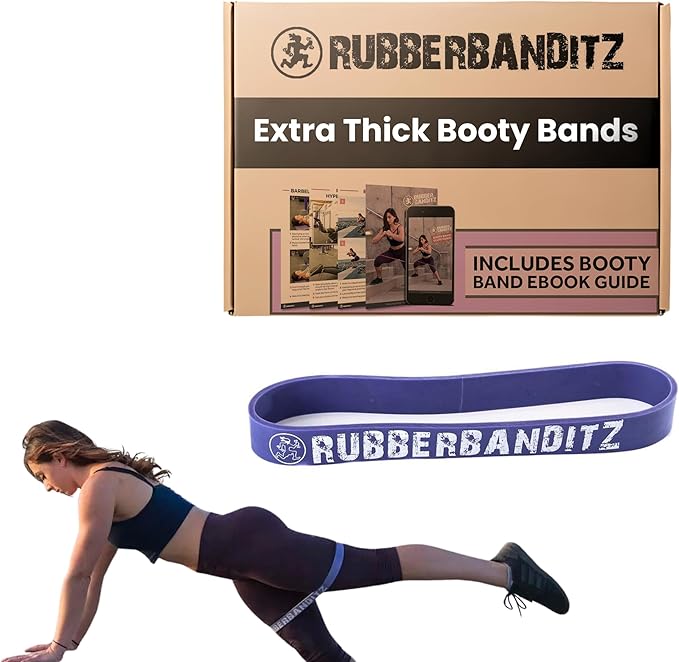 Rubberbanditz Extra Thick Booty Bands - for Glutes and Legs Workouts - Includes eGuide for Women - Mini Loop Exercise Band Engages HIPS, Thighs, Butt, and Abs - 5 Mini Resistance Band Sizes 5-100 lbs