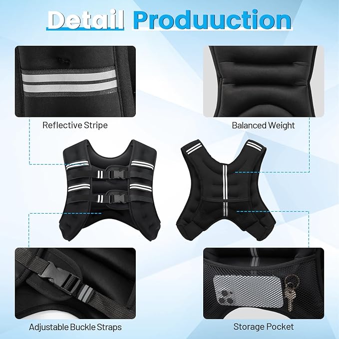 Weighted Vest, 6lb/8lb/12lb/16lb/20lb/30lb for Men, Women with Reflective Stripe, Weight Vests Adjustable for Workout, Strength Training, Running, Fitness, Muscle Building, Weight Loss clearance