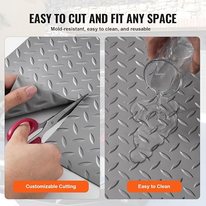 VEVOR Garage Floor Mat, 9.2 x 4.9 FT PVC Garage Flooring Roll, Non-Slip Diamond Texture, 45.21 sq.ft Covering Space, Garage Mats for Under Cars, for Gyms Boats Car Trailer, Silver