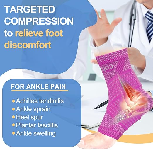 LISEPWU Copper Ankle Brace with Adjustable Compression Bandage, Ankle Support Compression Sleeve for Men & Women, for Foot Pain, Sprained Recovery, Achilles Tendonitis, Sports Protection(Magenta M)