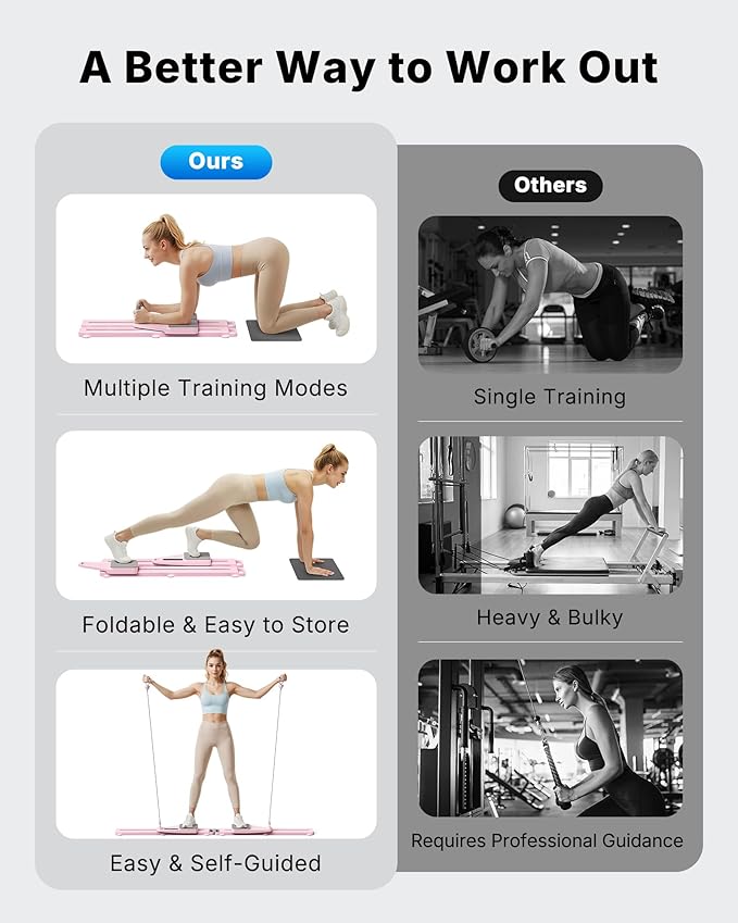 MERACH Pilates Board, Pilates Reformer Set with Timer and Resistance Bands, Portable Pilates Equipment for Home Workout, Ab Core Trainer Pilates Kit for Women and Beginners