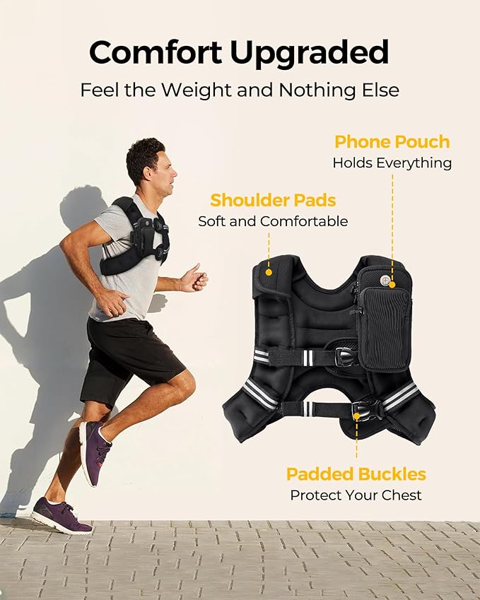 PACEARTH Weighted Vest,6lb/8lb/10lb/12lb/16lb/20lb/25lb/30lb Weight Vest with Reflective Stripe, Body Weight Vests for Women, Men, Weight Loss Workout, Strength Training, Running, Walking, Jogging