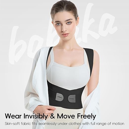 babaka Posture Corrector for Women, Invisible Lightweight Adjustable Back Brace for Upper and Lower Back Pain Relief, Hunchback, Hump, Scoliosis, Thoracic, Spine Corrector Under Clothes (Black, Medium, Waist: 29''-35'')