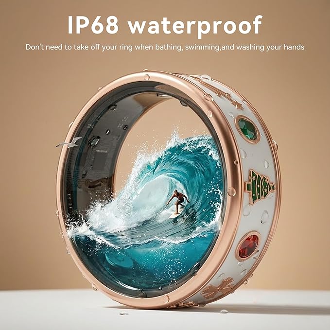 Smart Ring for Women,Fitness & Activity Tracker with Blood Pressure/Heart Rate Monitor, Sleep Tracker, Step Counter, IP68 Waterproof Ring for iOS&Android,Fast Charge,No Subscription (Rose Gold,Size9）