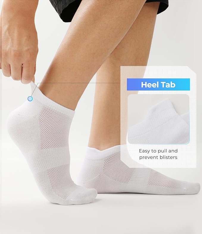 BAMBOO COOL Men's Ankle Socks Athletic Low Cut Heel Tab Cushioned Moisture Wicking, Running Arch Support Breathable, 8 Pack