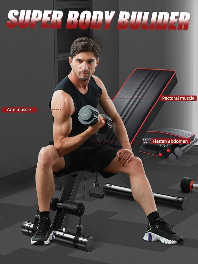 Yoleo Adjustable Weight Bench - Utility Weight Benches for Full Body Workout, Foldable Flat/Incline/Decline FID Bench Press for Home Gym
