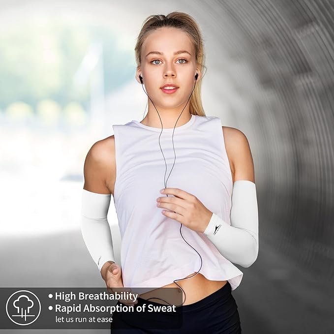Achiou Cooling Ice Silk Arm Sleeves, Summer UV Sun Protection Compression Sleeves UPF 50+ for Women Volleyball Youth Sports