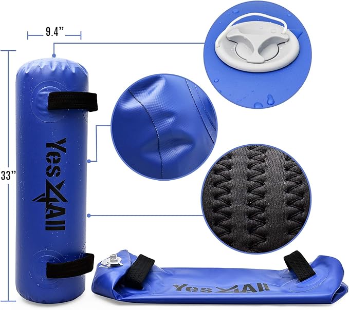 Yes4All Large Aqua Bags for Workout 35/45/80lbs - Ultimate Core Water Weights Aqua Bag - Portable Stability Fitness - Perfect Agility, Durability for Indoors and Outdoors - Clear & Dark Blue