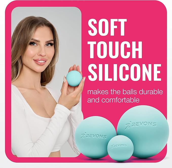 3 in 1 Massage Ball Set - Lacrosse Balls for Myofascial Release, Back Pain Relief, Face Fitness, Trigger Points, Yoga, Physical Therapy, Muscle Recovery and Soft Deep Tissue Massage (Turquoise)
