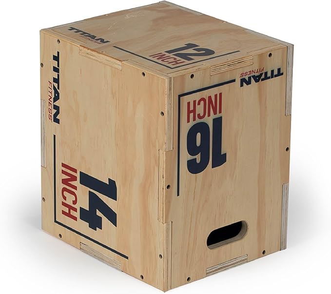 Titan Fitness Wooden Youth Wooden Plyometric Box, 12in 14in 16in, Pro-Duty Wooden Plyo Box, Step-Up Box Squat, Home Garage Gym Training