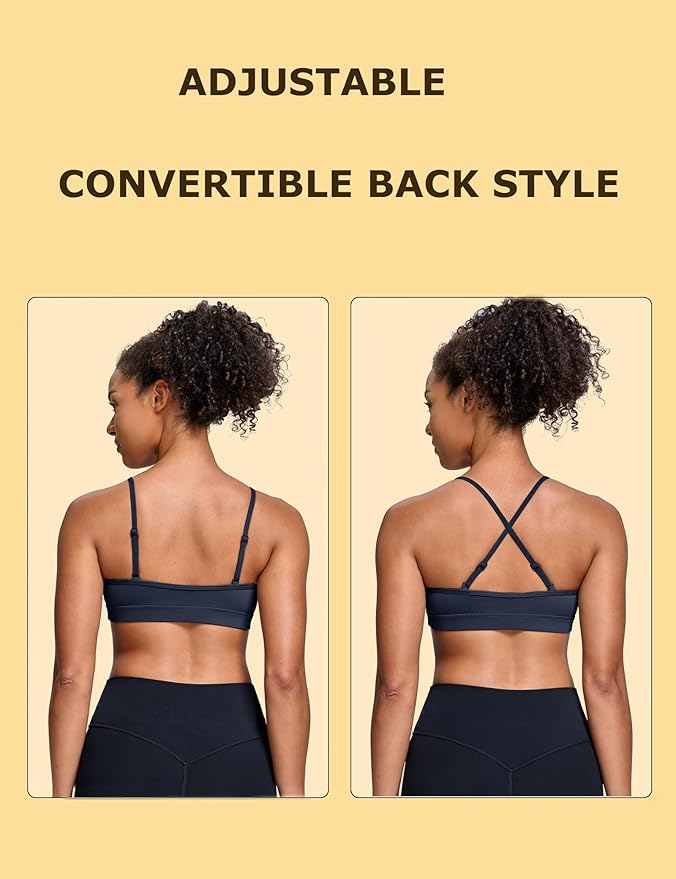 Oalka V Neck Sports Bra for Women Adjustable Padded Thin Straps Wireless Yoga Bras