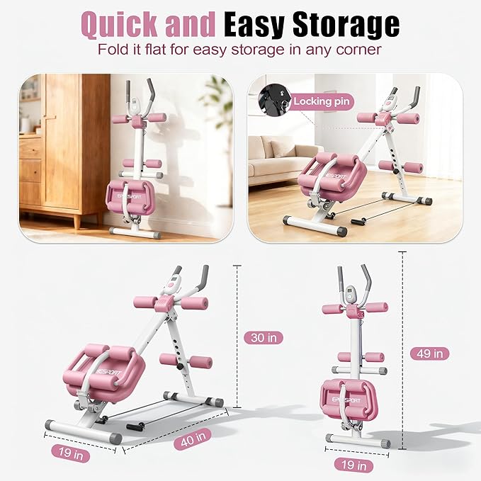 EPHESPORT Multifunctional Ab Machine, Crunch & Sit-Up Core Trainer for Stomach & Ab Workout, Adjustable & Foldable Exercise Equipment, Knee/Back Support, Full Body Workout for Home Gym