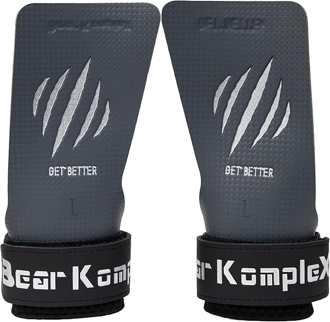 Bear KompleX No Hole Carbon Hand Grips - Non-Slip Fingerless Gymnastics Grips for Weight Lifting, Pull-ups & Cross Training | Lightweight, Padded Wrists & Foldable Grip.
