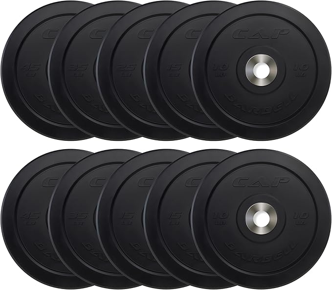 CAP 2-inch Olympic Bumper Plate Weight Set | 100-370 lbs | Multiple Colors | Storage Rack Optional
