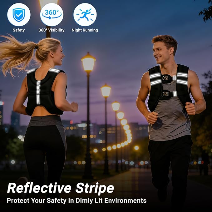 Weighted Vest, 8lb/12lb/16lb/20lb Weight Vest with Reflective Stripe for Workout, Body Weight Vests for Women, Men, Strength Training, Running, Fitness, Weight Loss, Weightlifting