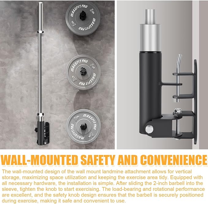 Wall Mounted Landmine Attachment for 1" Standard Bar and 2" Olympic Bars, Heavy Duty Wall Mount T Bar Row Platform for Home Gym Workouts