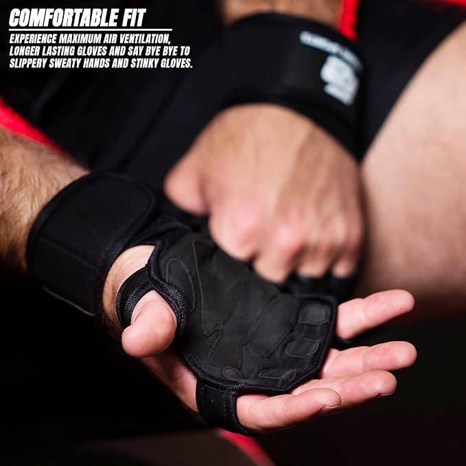 Fit Active Sports New Grip 2.0 Ventilated Weight Lifting Workout Gloves with Wrist Wraps for Gym Exercise, Weightlifting, Pull Ups - for Men & Women