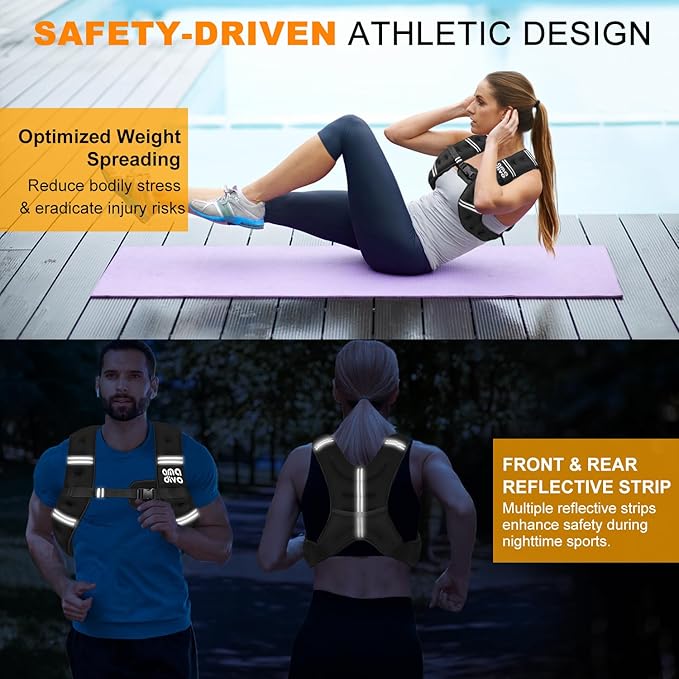 Weighted Vest for Men Women (20lb 16lb 12lb 8lb), Reflective Weighted Vest for Walking, Running, Workout & Fitness, Strength Training, Adjustable Buckles with Detachable Bag