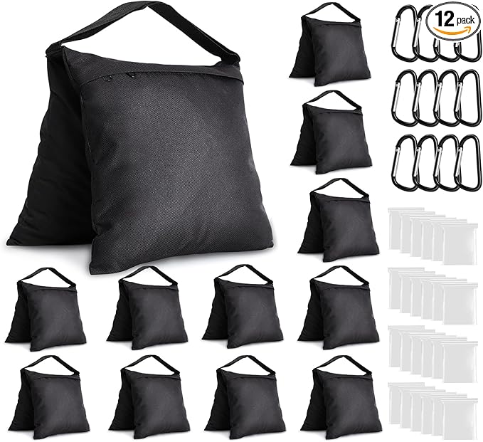 Aimosen 12 Packs Sandbags Weight Bags for Light Stand Photography Video Support, Heavy Duty Saddlebags for Backdrop Stand, Photo Tripod, Canopy, Pop up Tent, Umbrella Base, Fishing Chair, Wedding Shed
