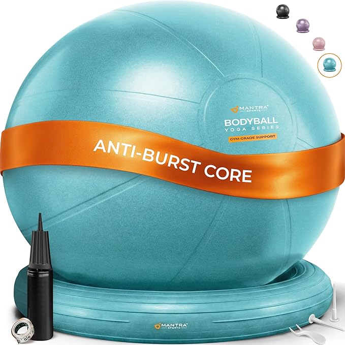MANTRA SPORTS Yoga Exercise Ball Chair for Office Desk with Base, Ideal for Pregnancy, Birthing, Stability Exercises & Fitness. Swiss Stability Birth Ball for Labor, Gym & Workouts.