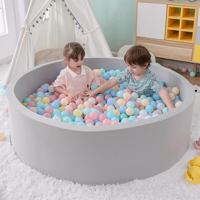 SHJADE Foam Ball Pit, 47.2"x 13.8" Large Ball Pits for Toddlers, Soft Round Kiddie Baby Playpen Ball Pool for Kids, Ideal Gift for Babies Indoor and Outdoor Game, Grey, (Balls not Included)