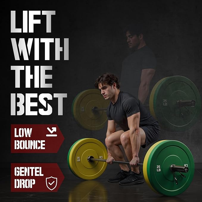 Colored Bumper Weight Plates Olympic Weight Plate Set 2-Inch, 10/15/25/35lb Rubber Weight Plates Set for Strength Training Home Gym, Barbell Weights Plates for Heavy Weight Lifting