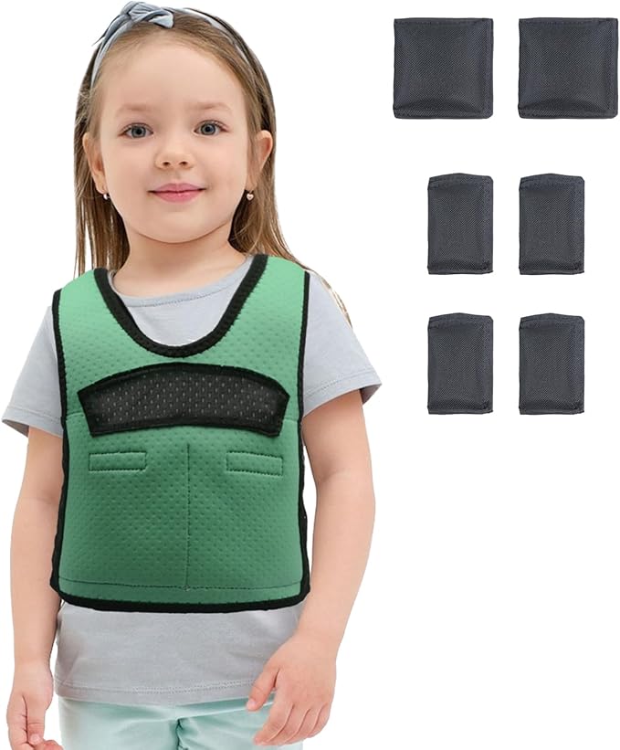 Compression Vest for Kids-Green, Weighted Vest for Kids Including 6 Removable Weights, (Medium, Ages 5 to 9)