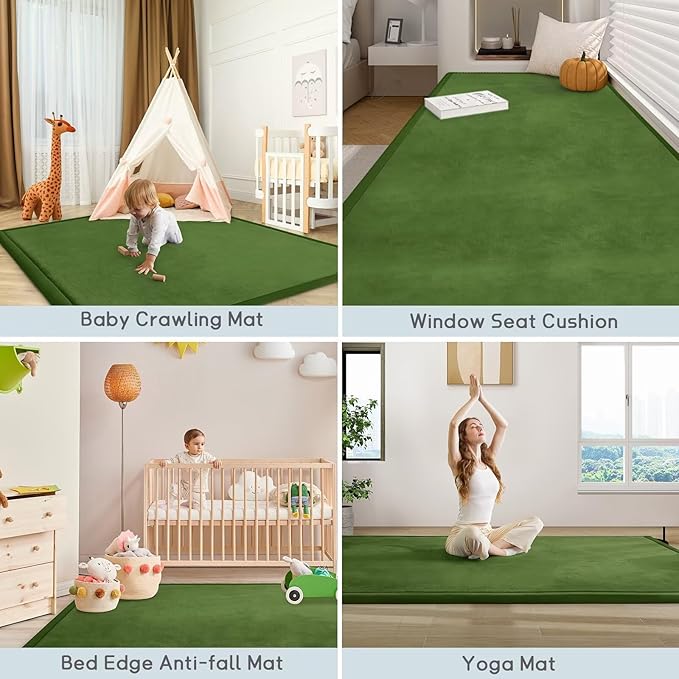 Baby Play Mat for Floor Nursery Muscle Mat Area Playroom Rug 39"x59" Memory Foam 1.3" Thick Crawling Mat for Babies,Toddlers, Infants,Kids (Moss Green)