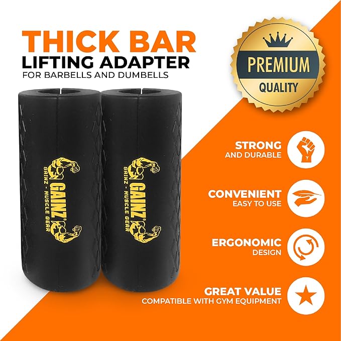 Gainz - Thick Grips Dumbell/Barbell Weight Lifting Adapters - Grow Bigger Biceps - Training, Bodybuilding (Set of 2)