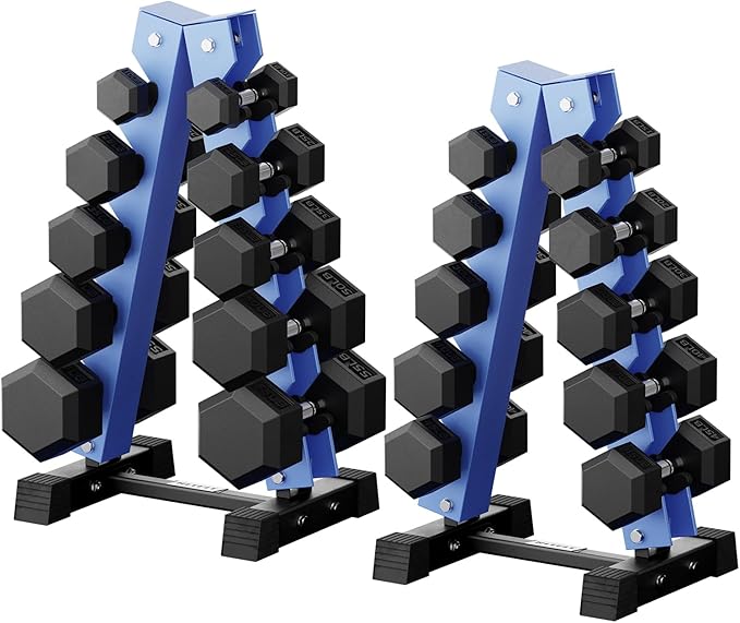 RitFit 250LB/300LB/350LB/550LB/650LB Rubber Hex Dumbbell Sets with Weights Rack, Multiple Color Choices Available, Great Gym Equipment for Home, Strength Training, Workouts
