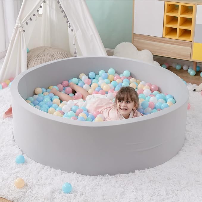 SHJADE Foam Ball Pit, 47.2"x 13.8" Large Ball Pits for Toddlers, Soft Round Kiddie Baby Playpen Ball Pool for Kids, Ideal Gift for Babies Indoor and Outdoor Game, Grey, (Balls not Included)