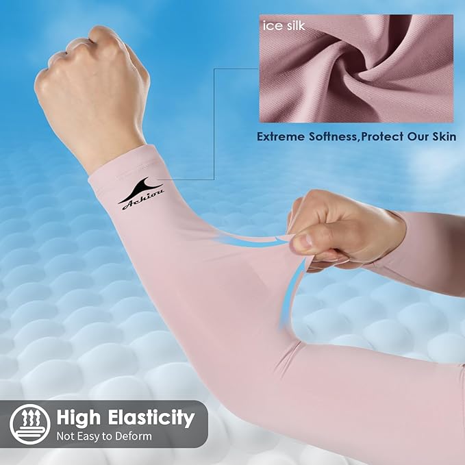 Achiou Cooling Ice Silk Arm Sleeves, Summer UV Sun Protection Compression Sleeves UPF 50+ for Women Volleyball Youth Sports