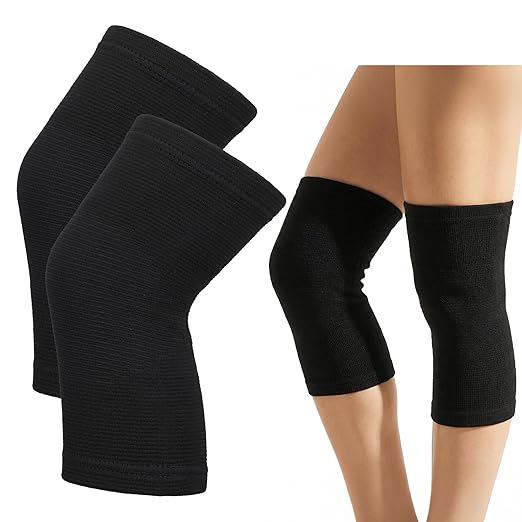 Bamboo Knee Sleeve, Black Bamboo Compression Knee Brace, Elastic Breathable Knees Braces, Thicken Thermal Relieve Knees Pain Leg Pads for Women Men Running Volleyball Cycling Dance(X-Large)