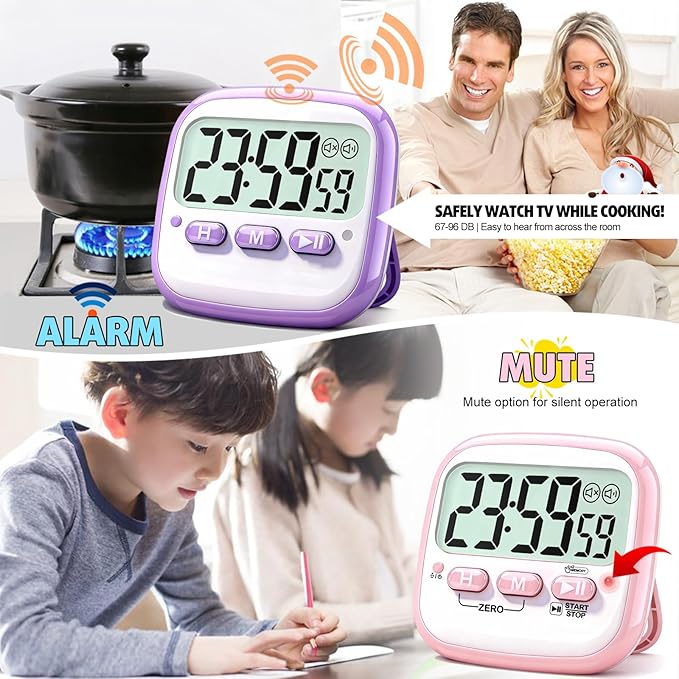 Antonki 2 Pack Classroom Timers for Kids Teachers, Magnetic Countdown Digital Kitchen Timer for Cooking, Study, Exercise, Games, Time Mangement - Loud/Silent Mode - Battery Included