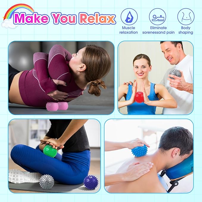 Liliful 24 Pcs Spiky Massage Ball Hard Foot Ball Roller Massager Firm Foot Arch Trainer 3 Inch for Deep Tissue Plantar Fasciitis Back Hands Muscles Soreness Exercise (Mixed Color)