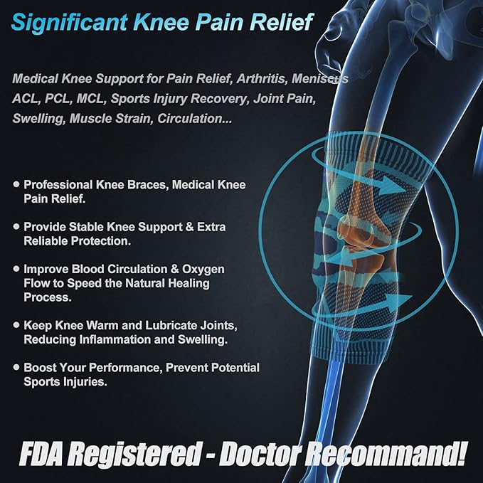 NEENCA 2 Pack Knee Braces for Knee Pain, Compression Knee Sleeves with Patella Gel Pad & Side Stabilizers, Knee Support for Meniscus Tear, Arthritis, Joint Pain, ACL, Runner, Workout