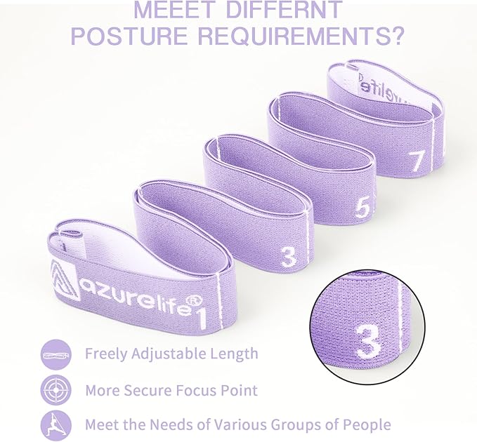 A AZURELIFE Elastic Yoga Stretching Strap, Multi-Loop Stretch Strap for Physical Therapy, Pilates, Yoga, Dance & Gymnastics Exercise and Flexible Pilates Stretch Band