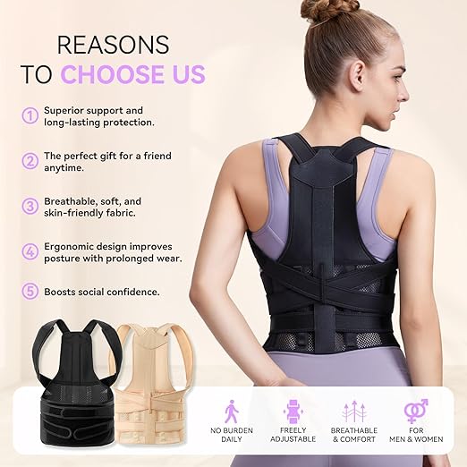 Posture Corrector for Women and Men, Adjustable Back Support Brace for Office, Home, Daily Wear, Breathable Shoulder Straightener for Upper Lower Back Pain Relief, Under Clothes Hunchback Correction