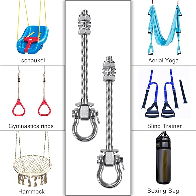 SELEWARE Heavy Duty Bearing Swing Hangers, 2 Pack Stainless Steel Swing Hooks for Wood and Steel Beam, Swing Hardware for Hammock, Yoga Swing, Porch Swing, Heavy Bag, 7" x M2/5", 1500LB Capacity