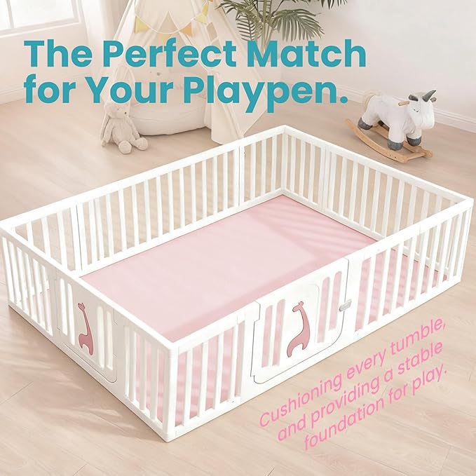 Huloo Sleep Baby Play Mat for Floor,Extra Large 71"×79" Playpen Mat for Toddler,Infant,Kids,1.3" Thick Elasti Foam Non-Slip Nursery Rug,Water Repellent Soft Padded Activity Mats for(Pink)