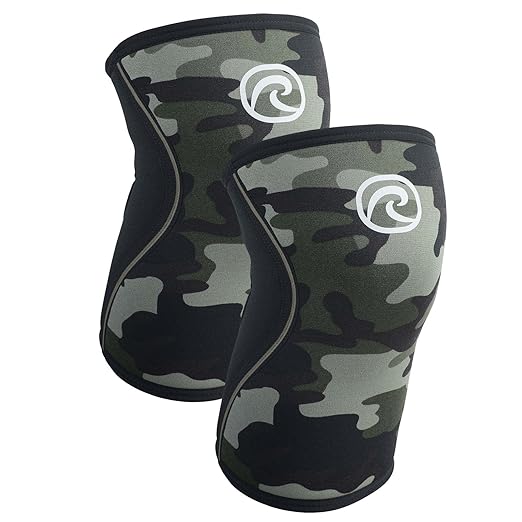 Rehband RX Knee Support for Strength Training & Fitness - 7mm Neoprene Knee Sleeve, Flexible & Non-Slip, Knee Sleeve for Men & Women, Colour:Camo - 1 Pair, Size:Large