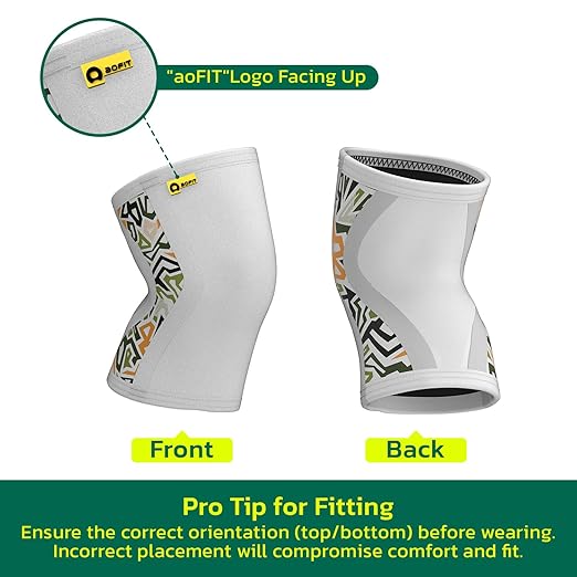 aoFIT Knee Brace for Women Men (1 Pair) 5mm Neoprene Knee Compression Sleeve Knee Support, Non-Slip Braces for Training & Fitness, Weightlifting, Marble Sage Large