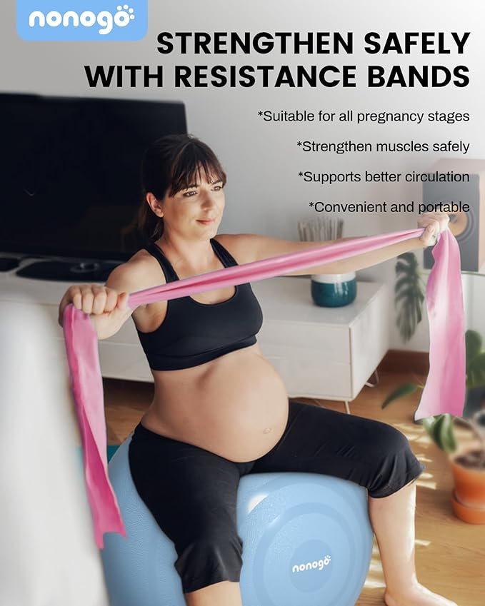 nonogo Birthing Ball for Pregnancy with Resistance Bands- Exercise Ball for Working Out, Yoga, Physical Therapy, Maternity Physio, Balance Stability Ball with Pump