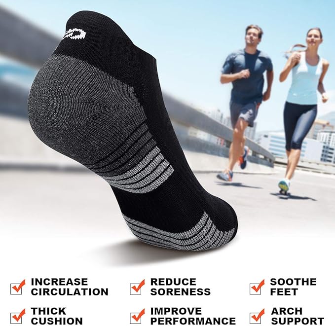 Lapulas Athletic Running Ankle Socks, Low Cut Cushioned Anti-Blister Tab Sports Socks Men Women 6Pairs