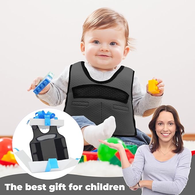 Compression Vest for Kids (Small, Ages 2 to 4) Weighted Vest for Kids Including 6 Removable Weights Black